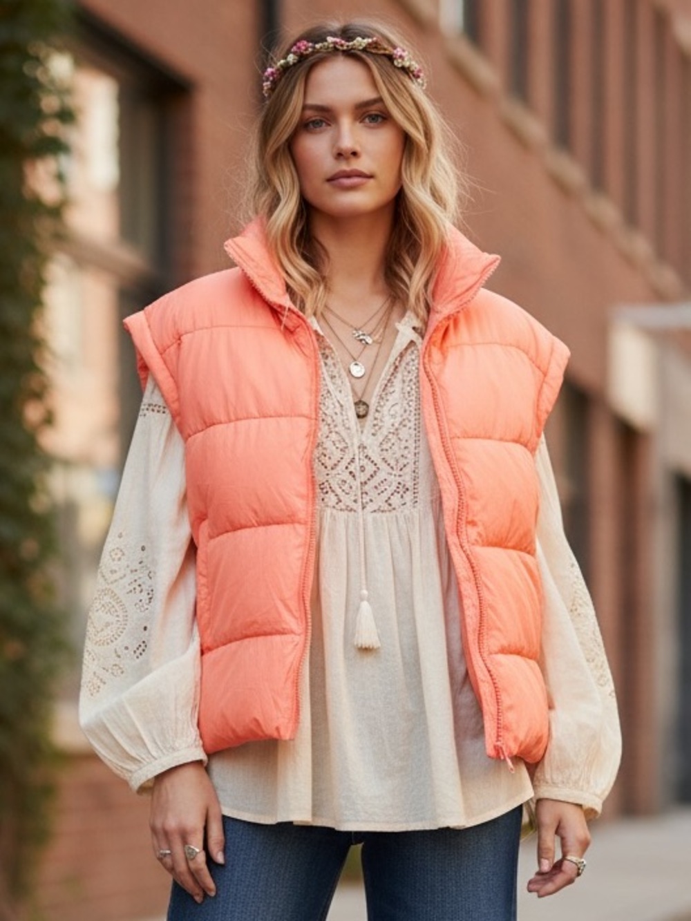 NWT Free People FP Movement Fruit Punch Puffer Vest Oversized Small Pocket